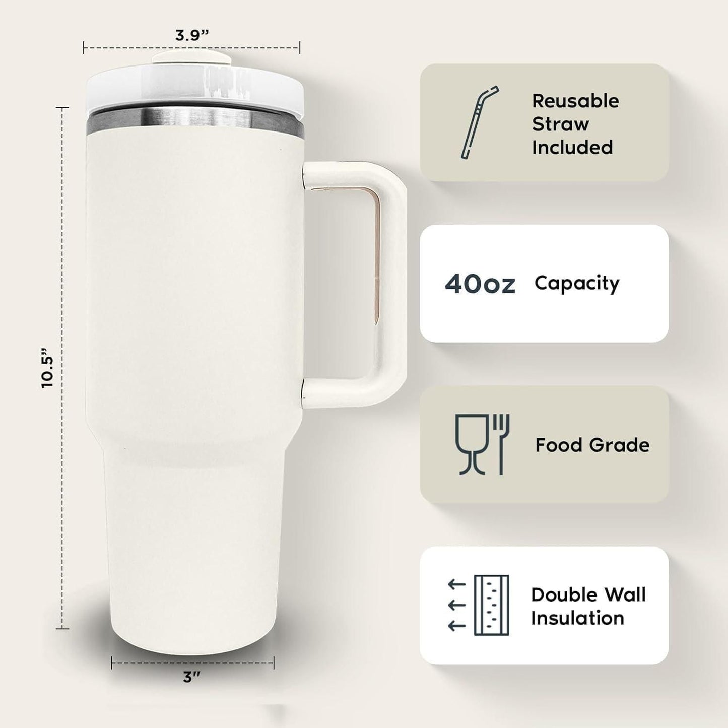 Stainless Steel Insulated Tumbler with Lid & Straw – Premium Travel Cup for Water, Iced Tea & Coffee