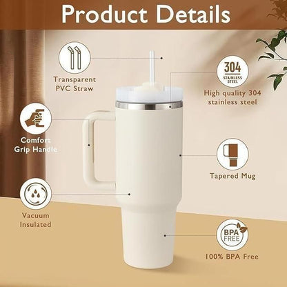 Stainless Steel Insulated Tumbler with Lid & Straw – Premium Travel Cup for Water, Iced Tea & Coffee
